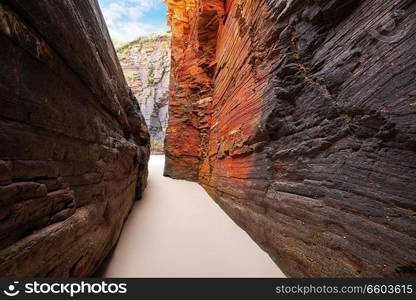 Playa las catedrales Catedrais beach in Ribadeo Galicia of Lugo Spain