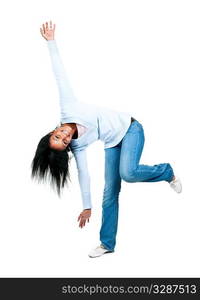 Playful black woman isolated on white background