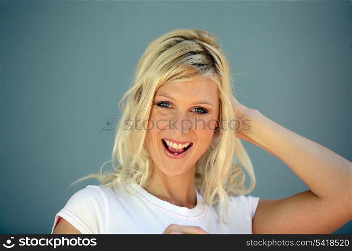 Playful blond woman