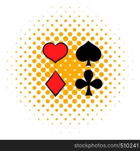 Playing card suit in black and red icon in comics style on a white background. Playing card suit in black and red icon
