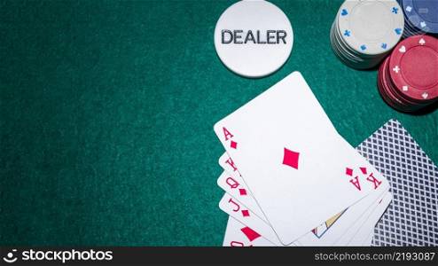 playing cards casino chips green background