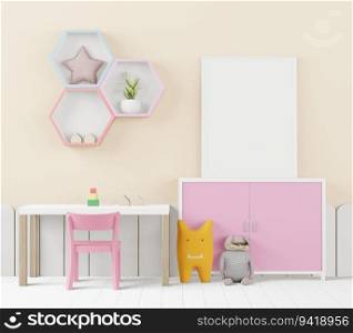 Playroom with dolls and picture frames, 3d style.