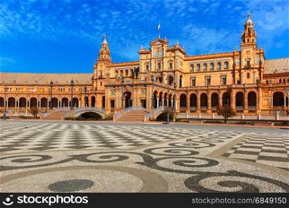 Plaza de Espana at sunny day in Seville, Spain. Spain Square or Plaza de Espana in Seville in the sunny summer day, Andalusia, Spain.