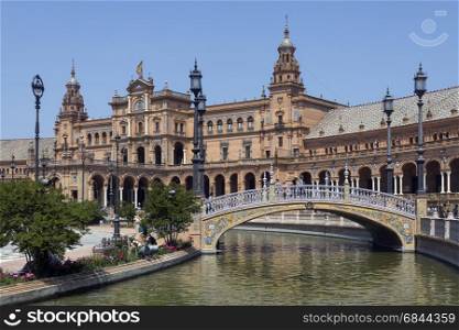 Plaza de Espana in the city of Seville in the Andalusia region of Spain. UNESCO World Heritage Site.