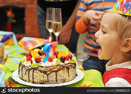 Pleasure and happiness of little girl on birthday