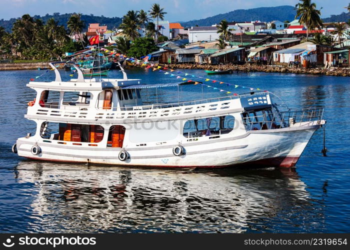 Pleasure boat in the bay of Phu Quoc Island. Vietnam.