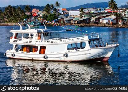 Pleasure boat in the bay of Phu Quoc Island. Vietnam.