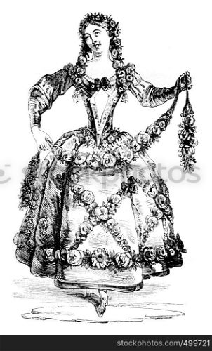 Pleasure costume, vintage engraved illustration. Magasin Pittoresque 1842.