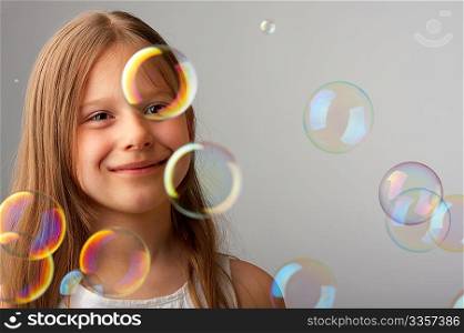 Pleasure of the girl by soap bubbles