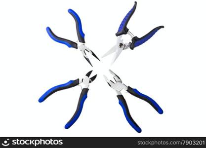 Pliers, cutter, scissors isolated on a white background