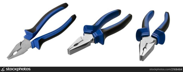 Pliers in different angles on a white background.. Pliers in different angles on a white background