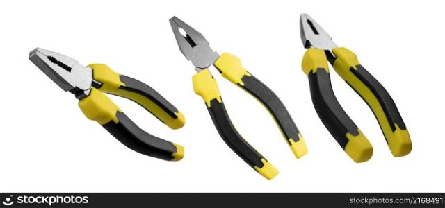 Pliers in different angles on a white background.. Pliers in different angles on a white background