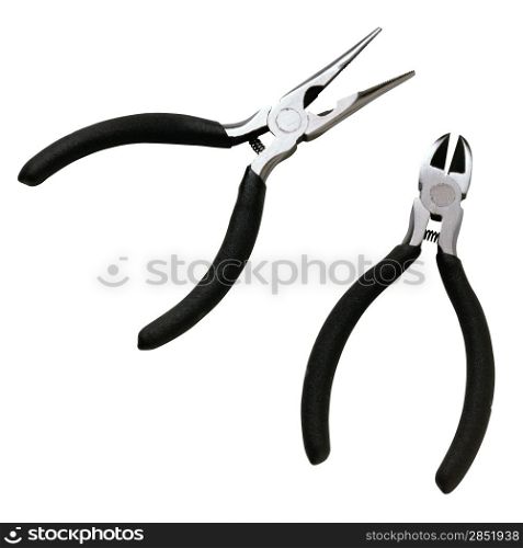 Pliers isolated on a white background in two ways.