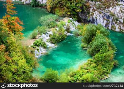 Plitvice Lakes National Park autumn landscape, Croatia