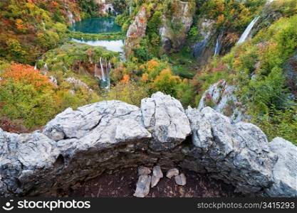 Plitvice Lakes National Park autumn valley landscape, view from the viewpoint