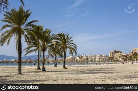Plma de Mallorca, Spain - March 20, 2016: Beautiful view of Platja de Palma de Mallorca, Baleares, Spain