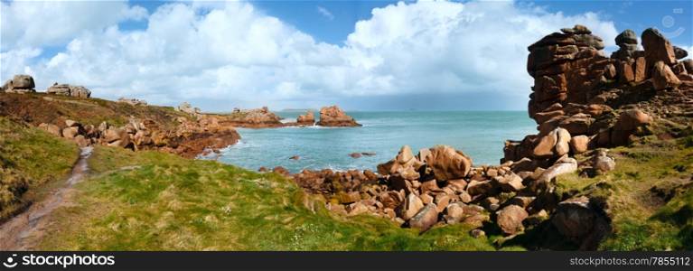 Ploumanach coast spring panorama (Perros-Guirec, Brittany, France). The Pink Granite Coast.