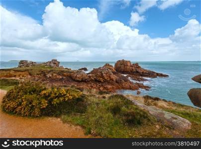 Ploumanach coast spring view (Perros-Guirec, Brittany, France). The Pink Granite Coast.