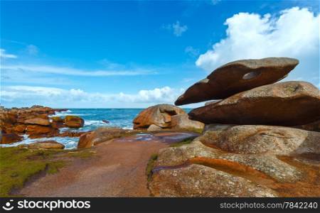 Ploumanach coast spring view (Perros-Guirec , Brittany, France). The Pink Granite Coast.