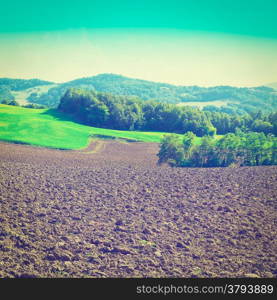 Plowed Sloping Hills of Lazio in the Autumn, Retro Effect