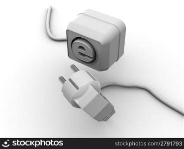 Plug and socket with symbol for internet. 3d