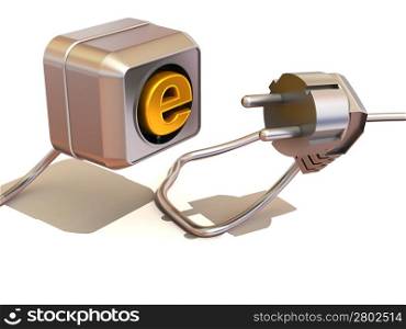 Plug and socket with symbol for internet. 3d
