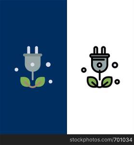 Plug, Tree, Green, Science Icons. Flat and Line Filled Icon Set Vector Blue Background