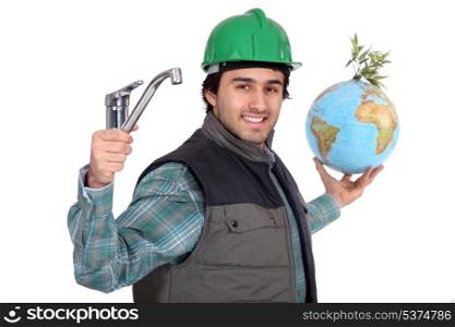 Plumber with a tap and a globe