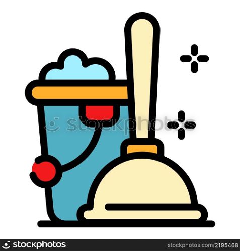 Plunger and toilet cistern icon. Outline plunger and toilet cistern vector icon color flat isolated. Plunger and toilet cistern icon color outline vector