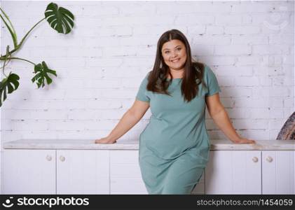 Plus size model at home