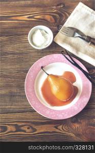 Poached pear with cream cheese