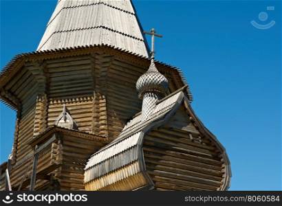 Pochozersky graveyard .Architectural details of the wooden building . Arkhangelsk region, Russia