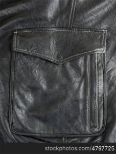 pocket closed on a black leather jacket