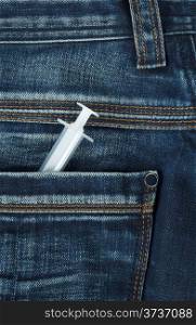 pocket jeans with a syringe sticking out