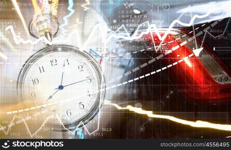 Pocket watch and business concepts on digital background. Business still life concept