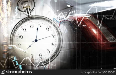 Pocket watch and business concepts on digital background. Business still life concept