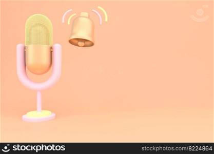 Podcast banner. Cartoon table-top microphone with copy space on background. 3D illustration. Podcast banner. Cartoon table-top microphone with copy space on background. 3D illustration.