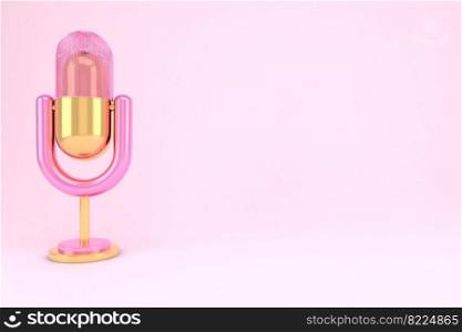 Podcast banner. Cartoon table-top microphone with copy space on background. 3D illustration. Podcast banner. Cartoon table-top microphone with copy space on background. 3D illustration.
