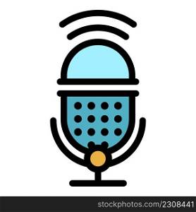 Podcast microphone icon. Outline podcast microphone vector icon color flat isolated. Podcast microphone icon color outline vector