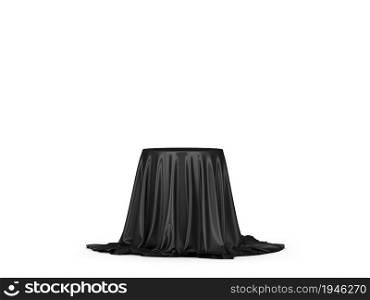 Podium covered with piece of cloth. 3d illustration isolated on white background