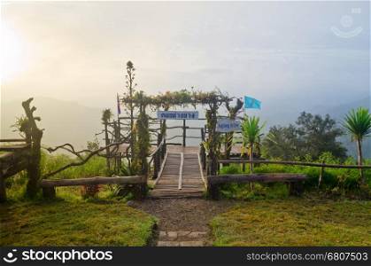 Podium for natural view on viewpoint Doi Ang Khang mountains at morning in Chiang Mai province of Thailand