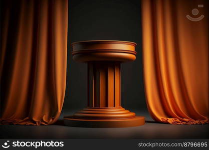 Podium for product advertisement or restaurant menus with beautiful forest background 3d illustrated