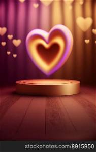 Podium for valentine day product advertisement or restaurant menus with beautiful valentine day background