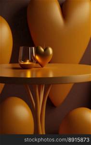 Podium for valentine day product advertisement or restaurant menus with minimalist objects valentine day theme