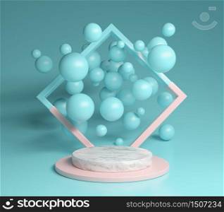 Podium Pastel And Marble With Frame Bubbles 3D Render