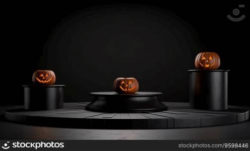 Podium Scene for product display with pumpkin bats spooky Halloween style empty space. Ai generated