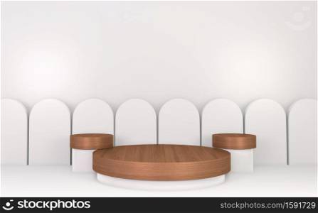 podium show cosmetic product geometric form cylinder podium in white background.3D rendering