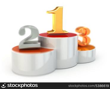 Podium with numbers of places on white isolated background. 3d