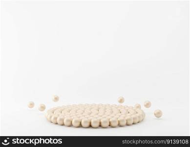 Podium with pearls on the white background. Elegant podium for product, cosmetic presentation. Luxury mock up. Pedestal or platform for beauty products. Empty scene. 3D rendering. Podium with pearls on the white background. Elegant podium for product, cosmetic presentation. Luxury mock up. Pedestal or platform for beauty products. Empty scene. 3D rendering.