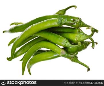 pods of fresh green hot peppers isolated on white background